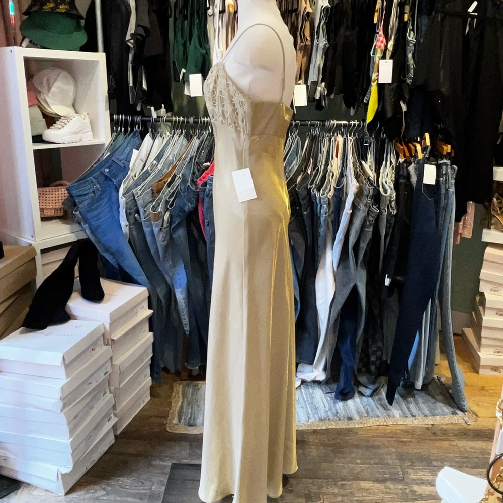 Vintage 90’s liquid gold satin empire waist bias cut gown - Picture 4 of 5
